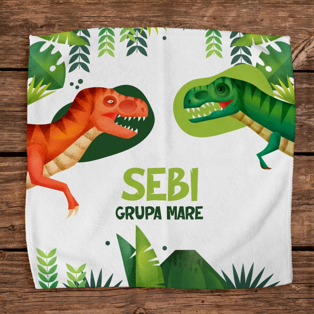 Serviette personnalisée avec inscription - Dinosaure T-Rex